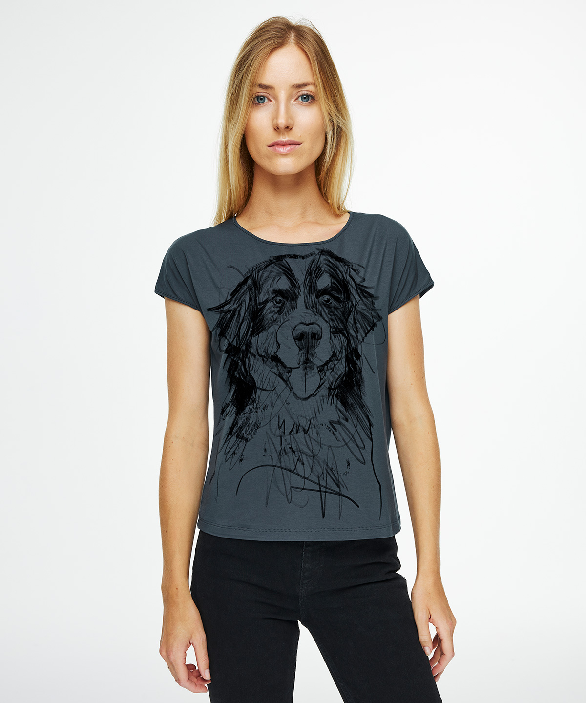 Bernese Mountain Dog dark cool gray t-shirt woman