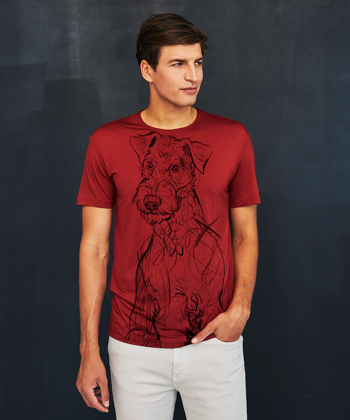 Airedale Terrier marsala t-shirt MAN