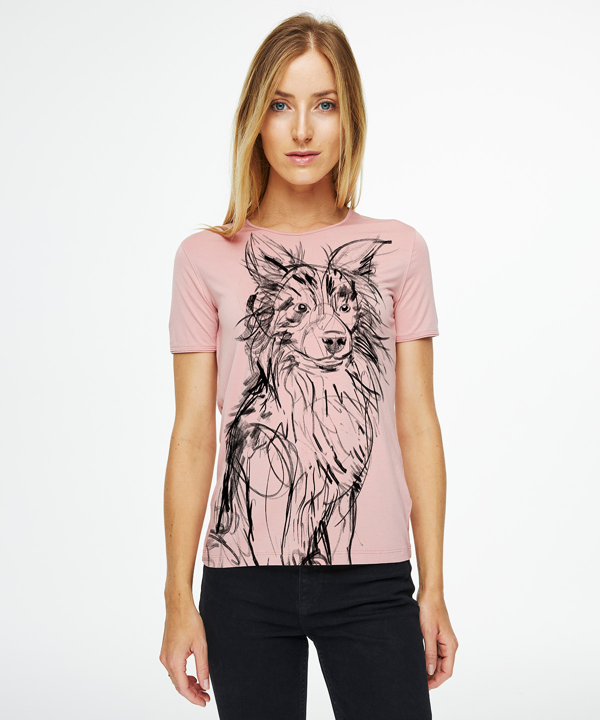 Border collie light pink t-shirt woman