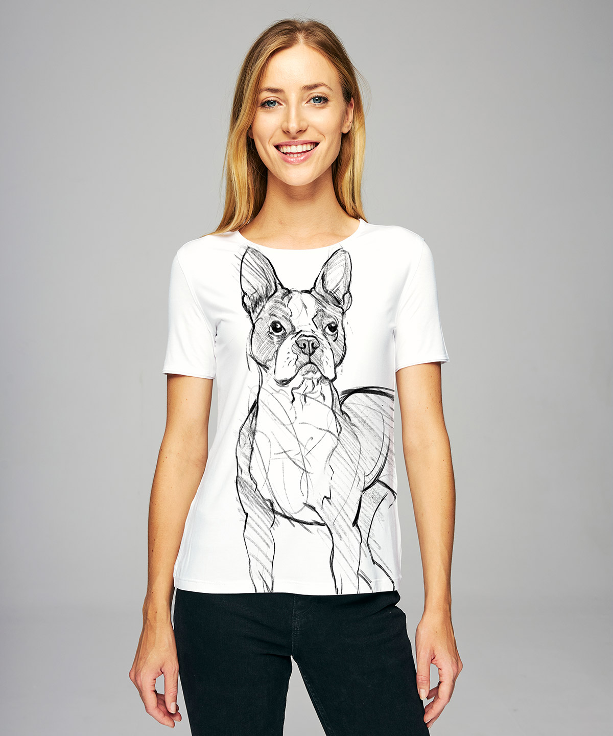 Boston terrier white t-shirt woman