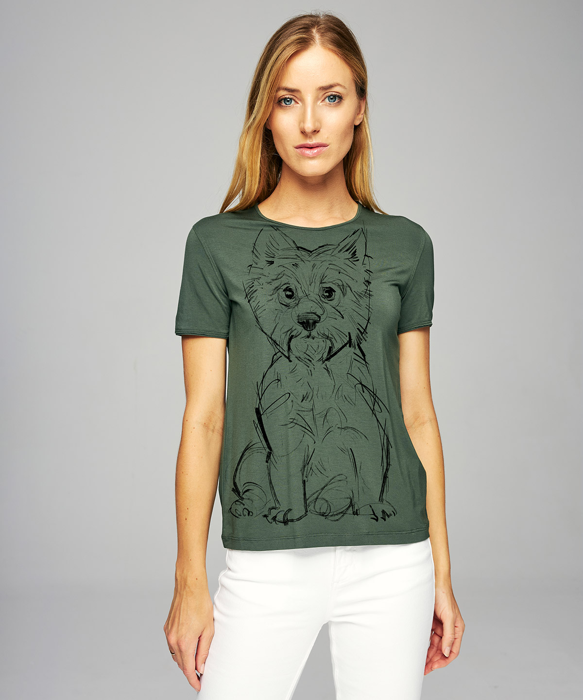 Westie khaki t-shirt woman