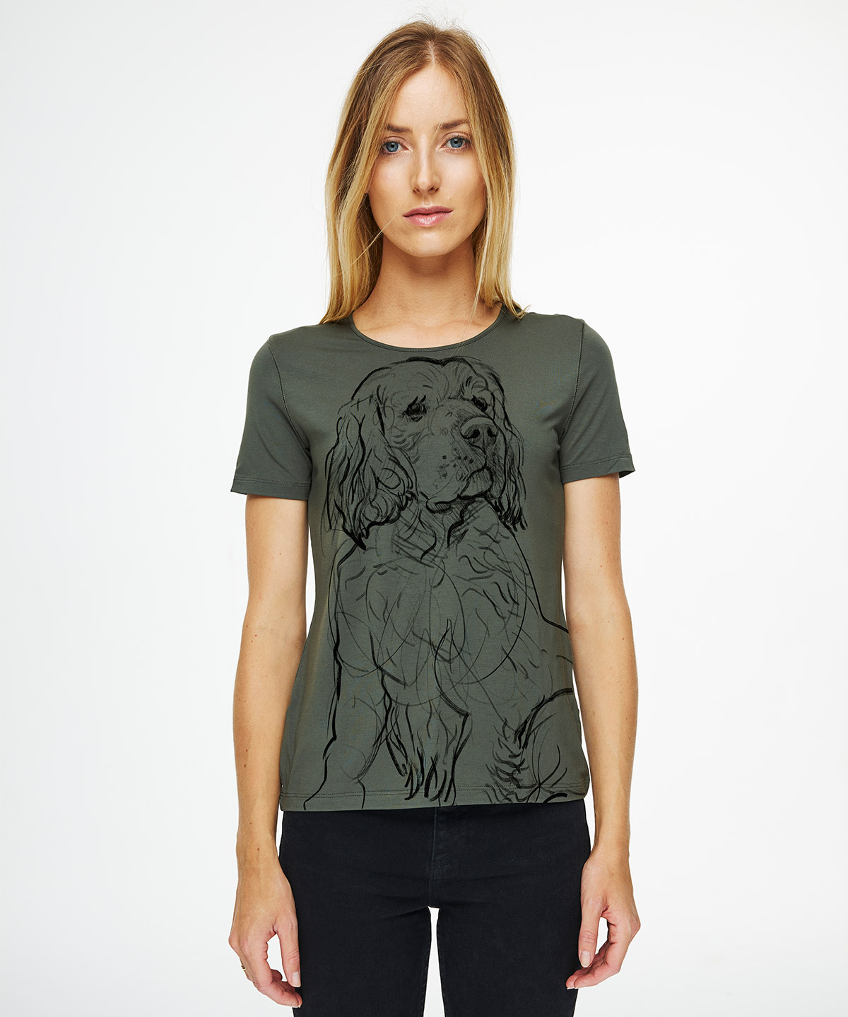 Clumber Spaniel khaki t-shirt woman