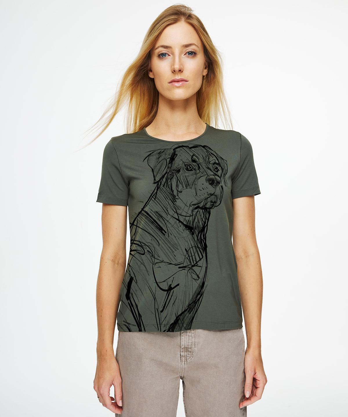Rottweiler khaki t-shirt woman