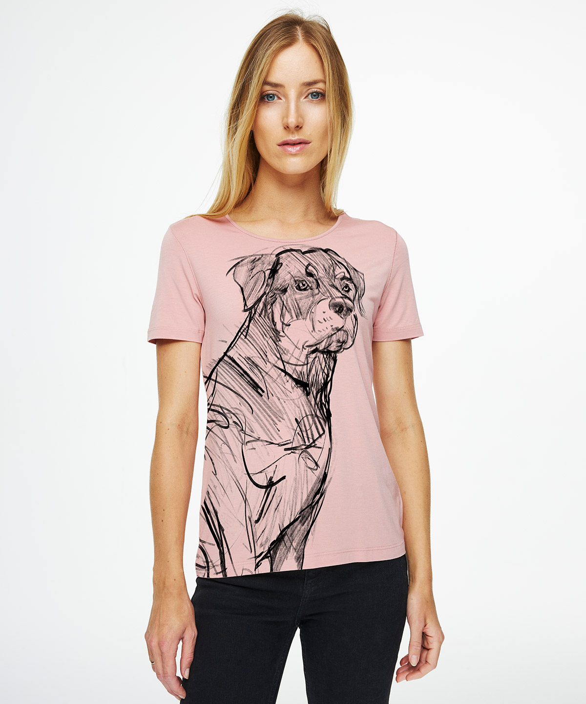 Rottweiler light pink t-shirt woman