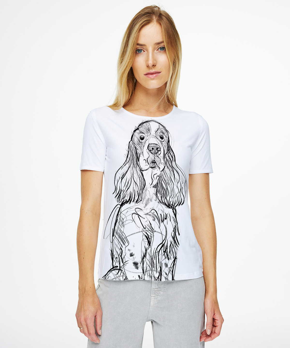 Springer spaniel white t-shirt woman