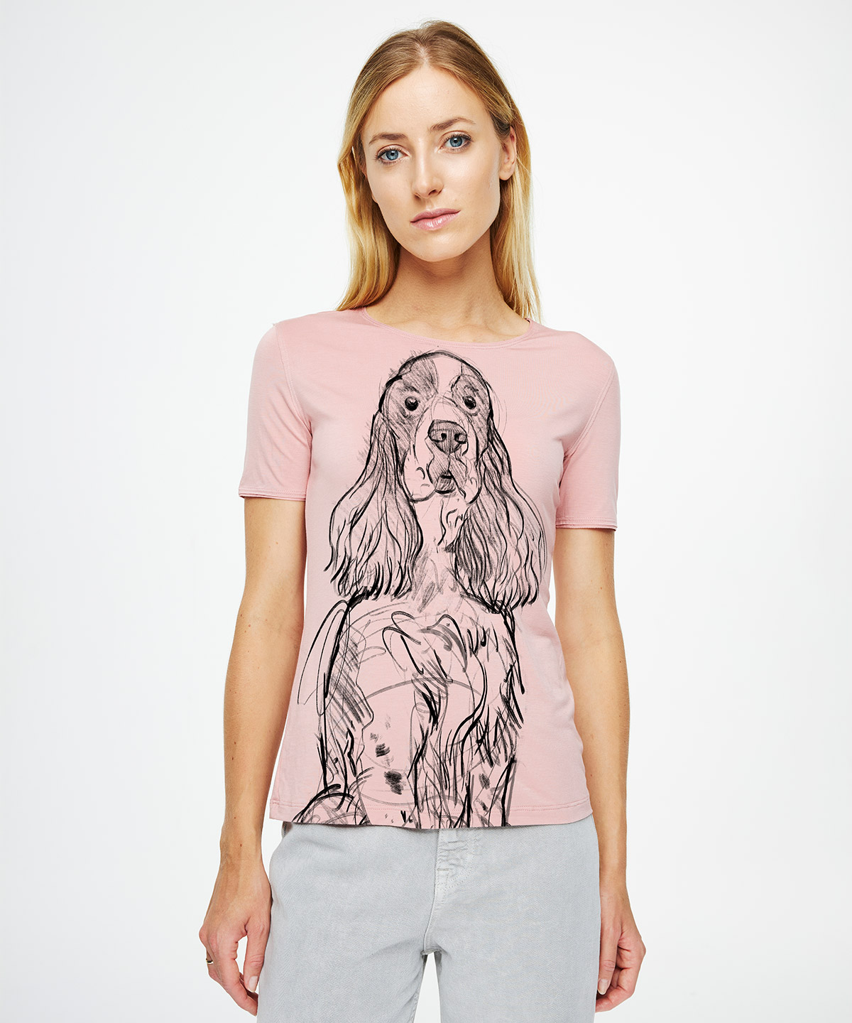 Springer spaniel light pink t-shirt woman
