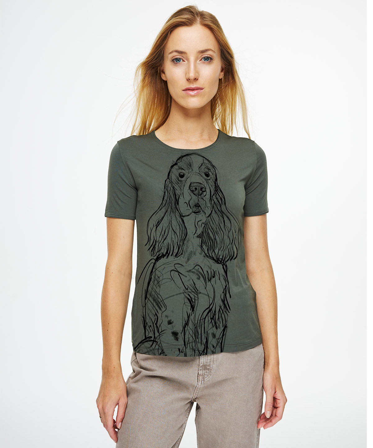 Springer spaniel khaki t-shirt woman