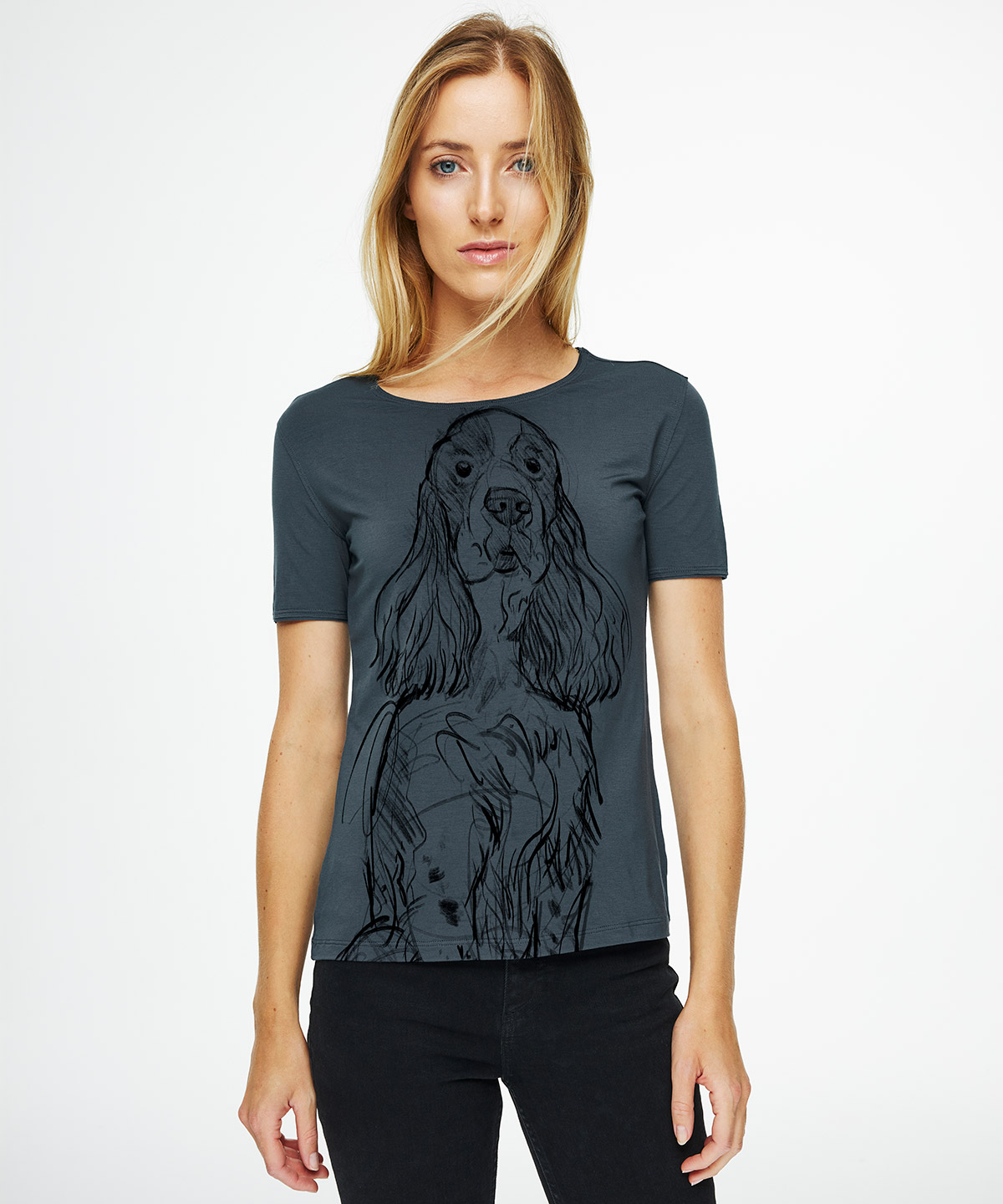 Springer spaniel dark cool gray t-shirt woman