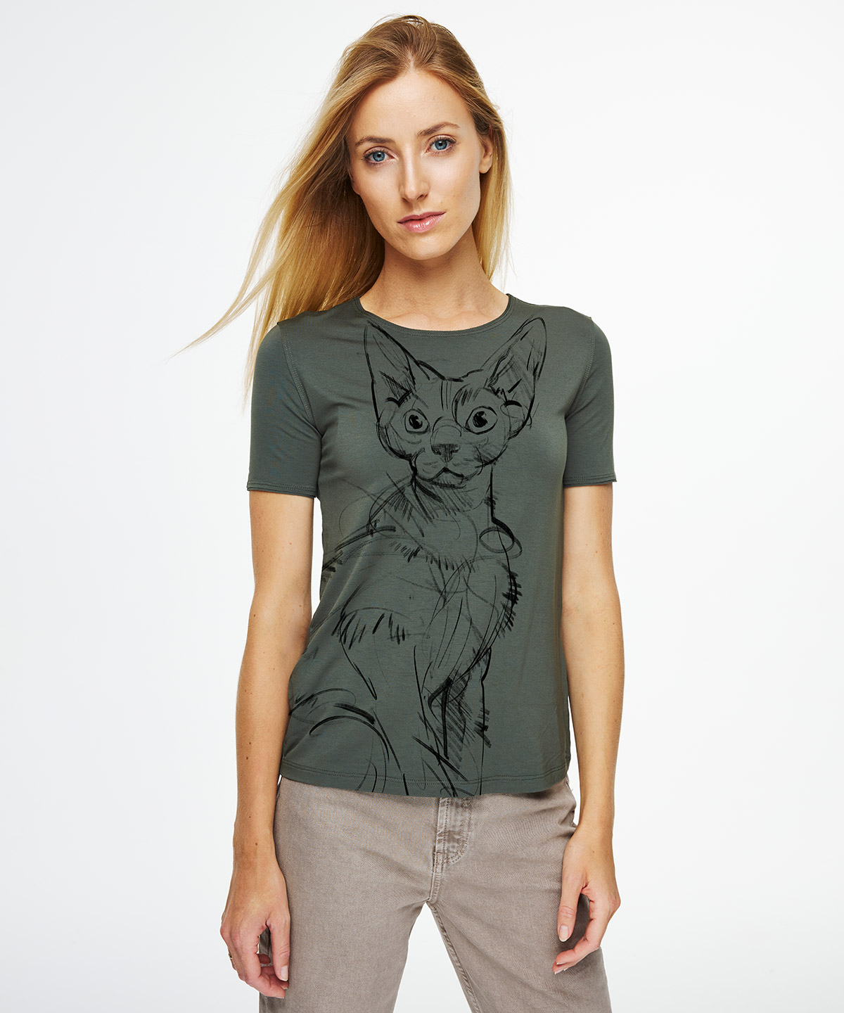 Devon rex khaki t-shirt woman