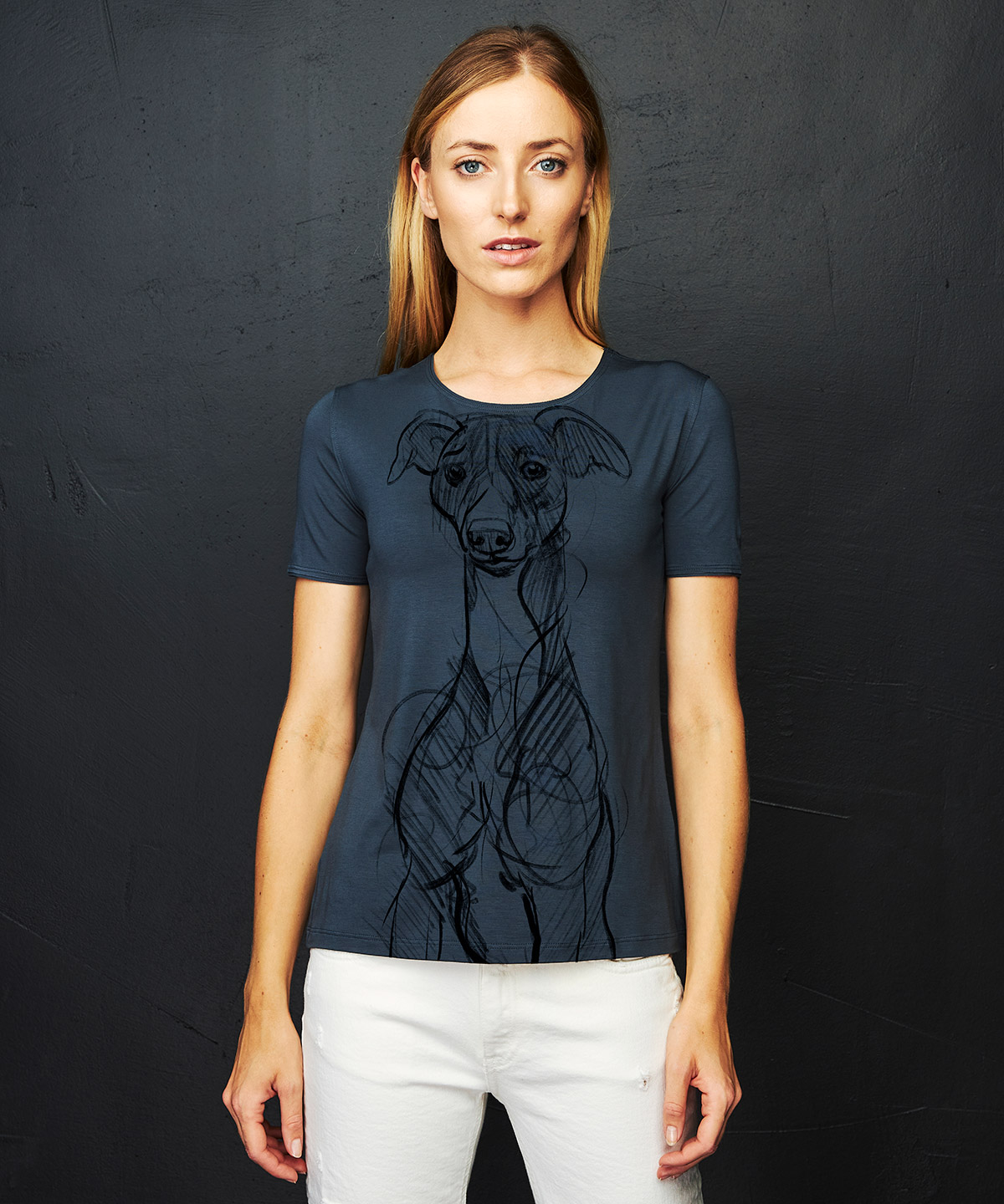 Whippet dark cool gray t-shirt woman
