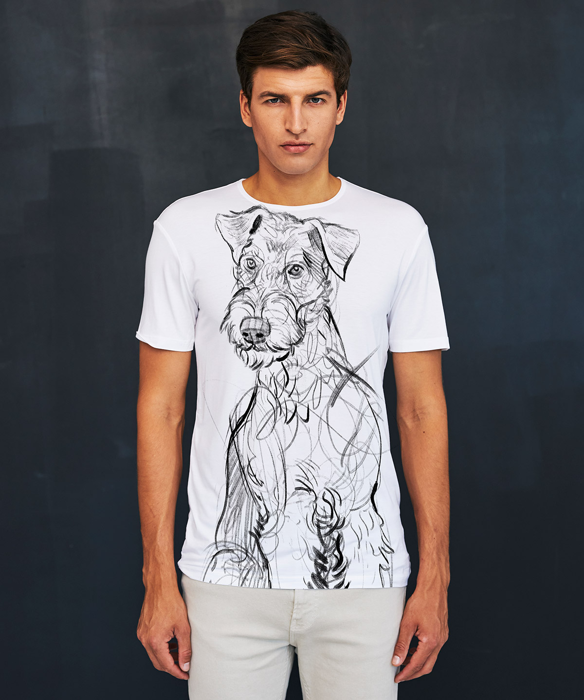 Airedale Terrier white t-shirt MAN