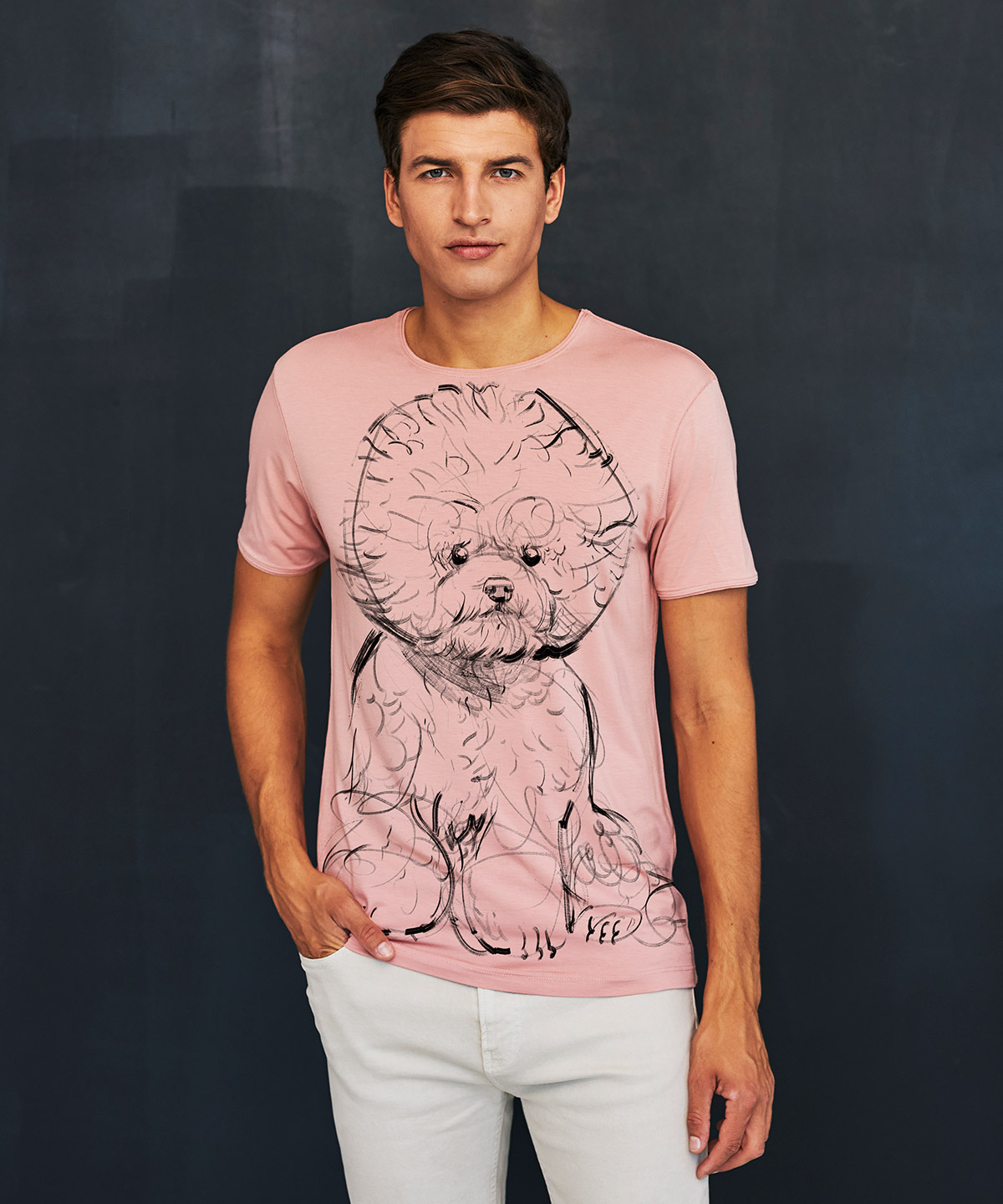 Bichon frise light pink t-shirt MAN