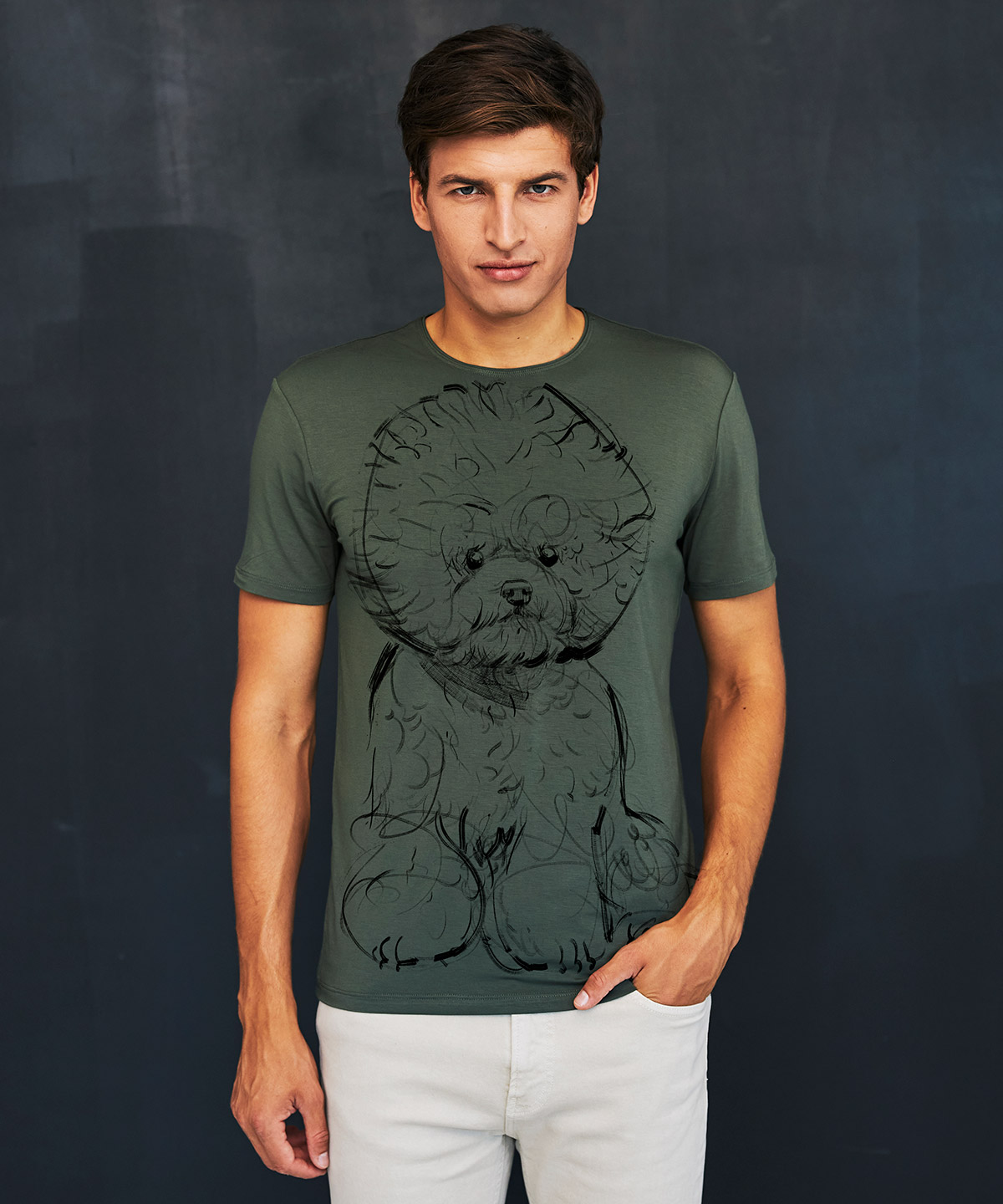 Bichon frise khaki t-shirt MAN