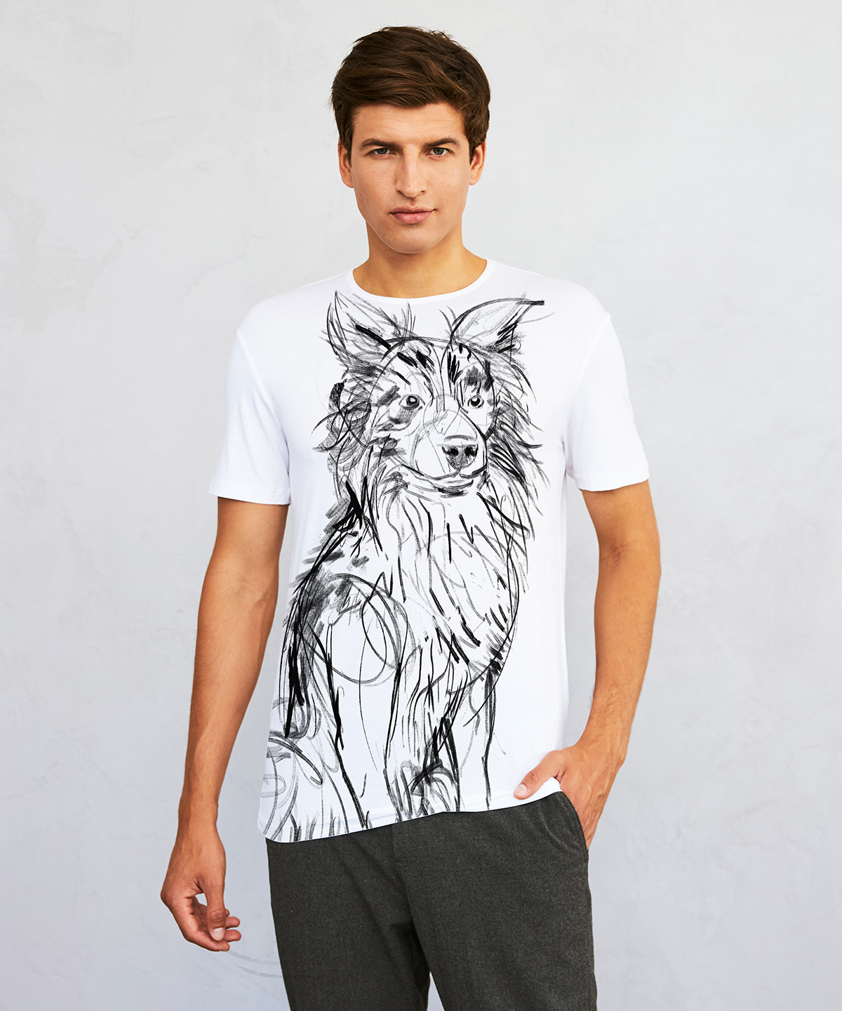 Border collie white t-shirt MAN