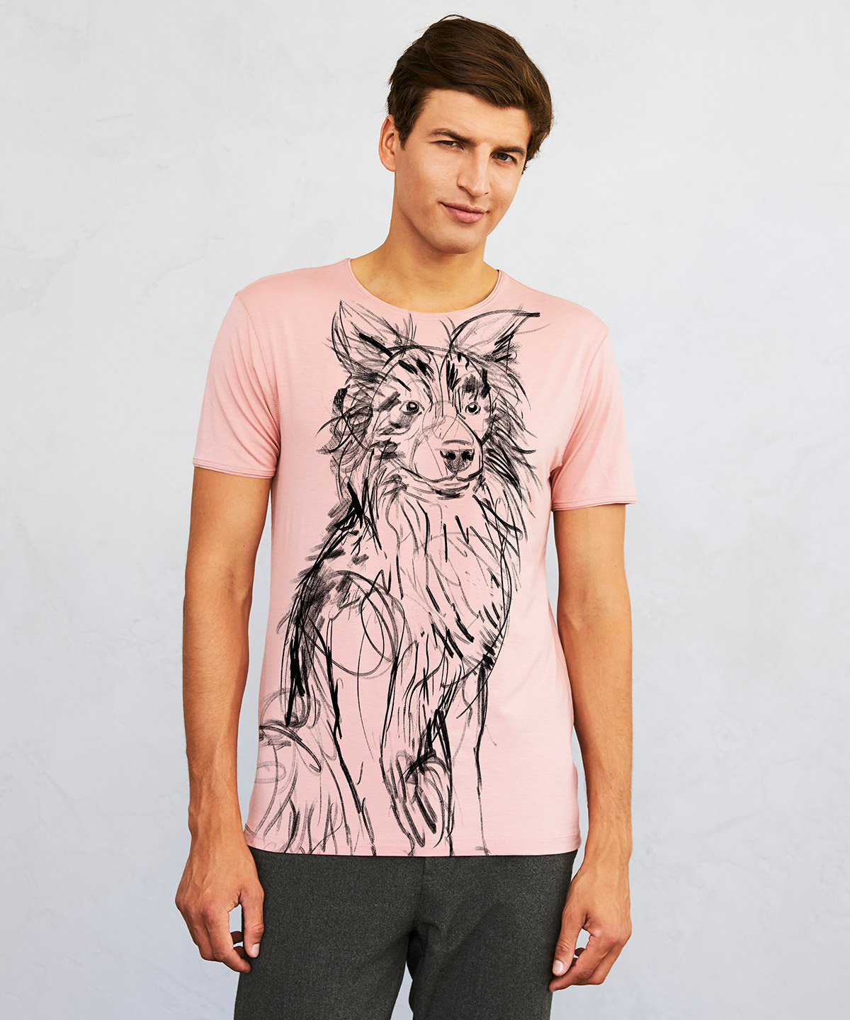 Border collie light pink t-shirt MAN