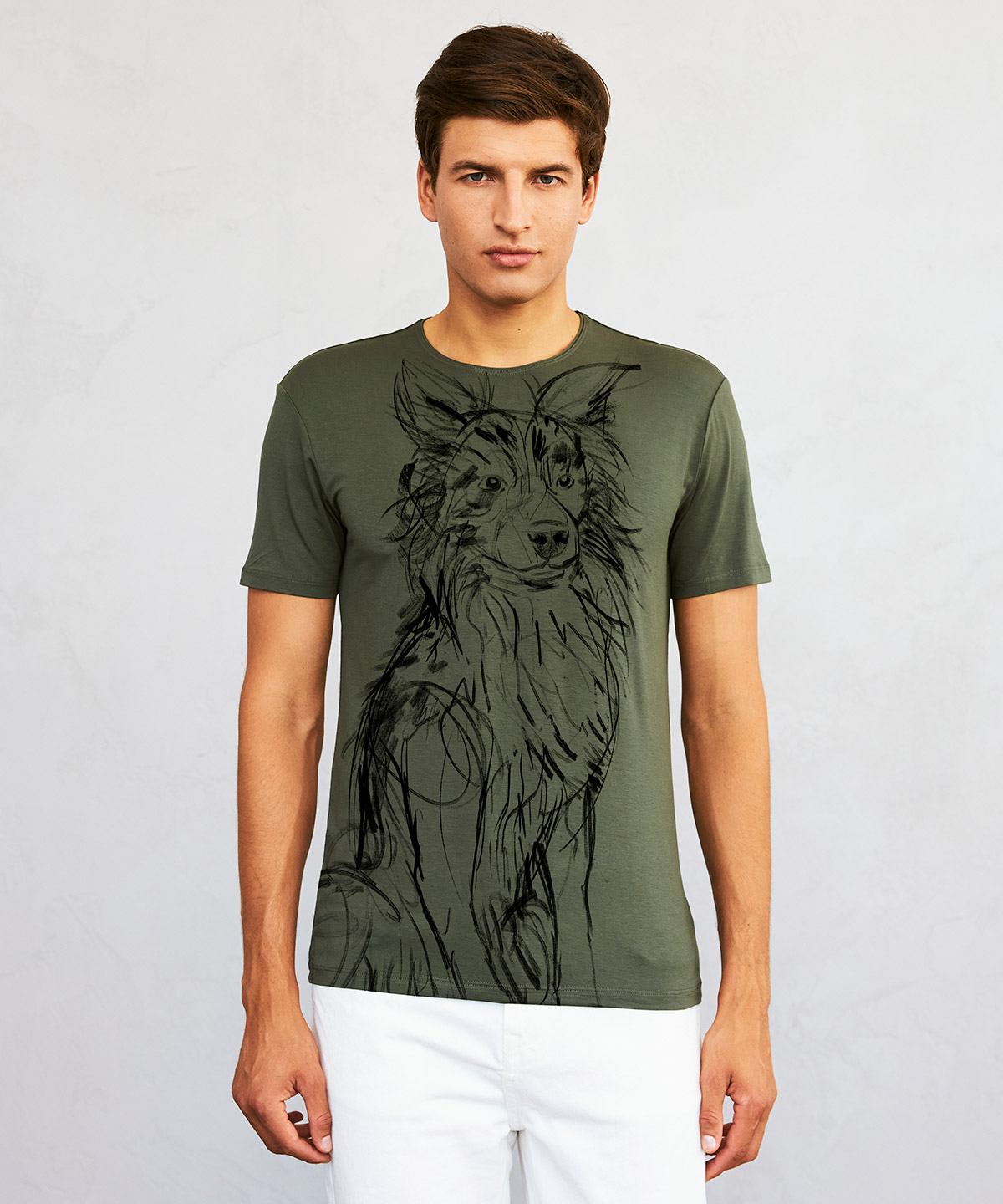 Border collie khaki t-shirt MAN