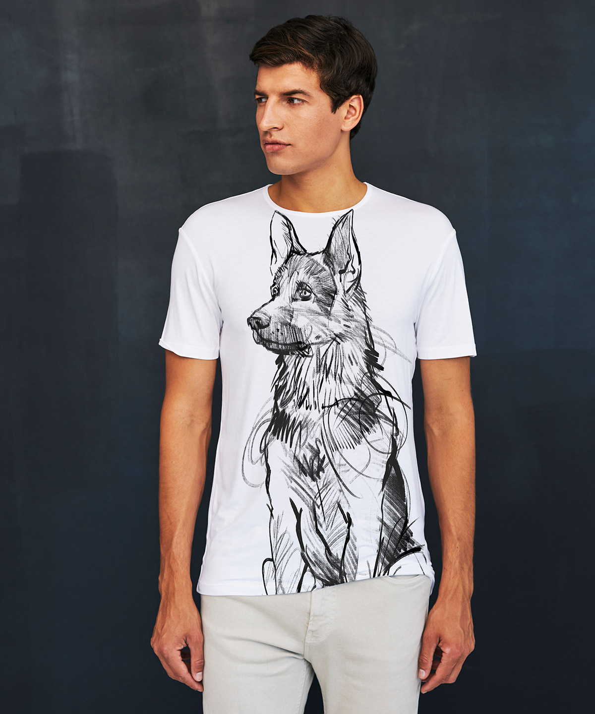 German Shepherd white t-shirt MAN