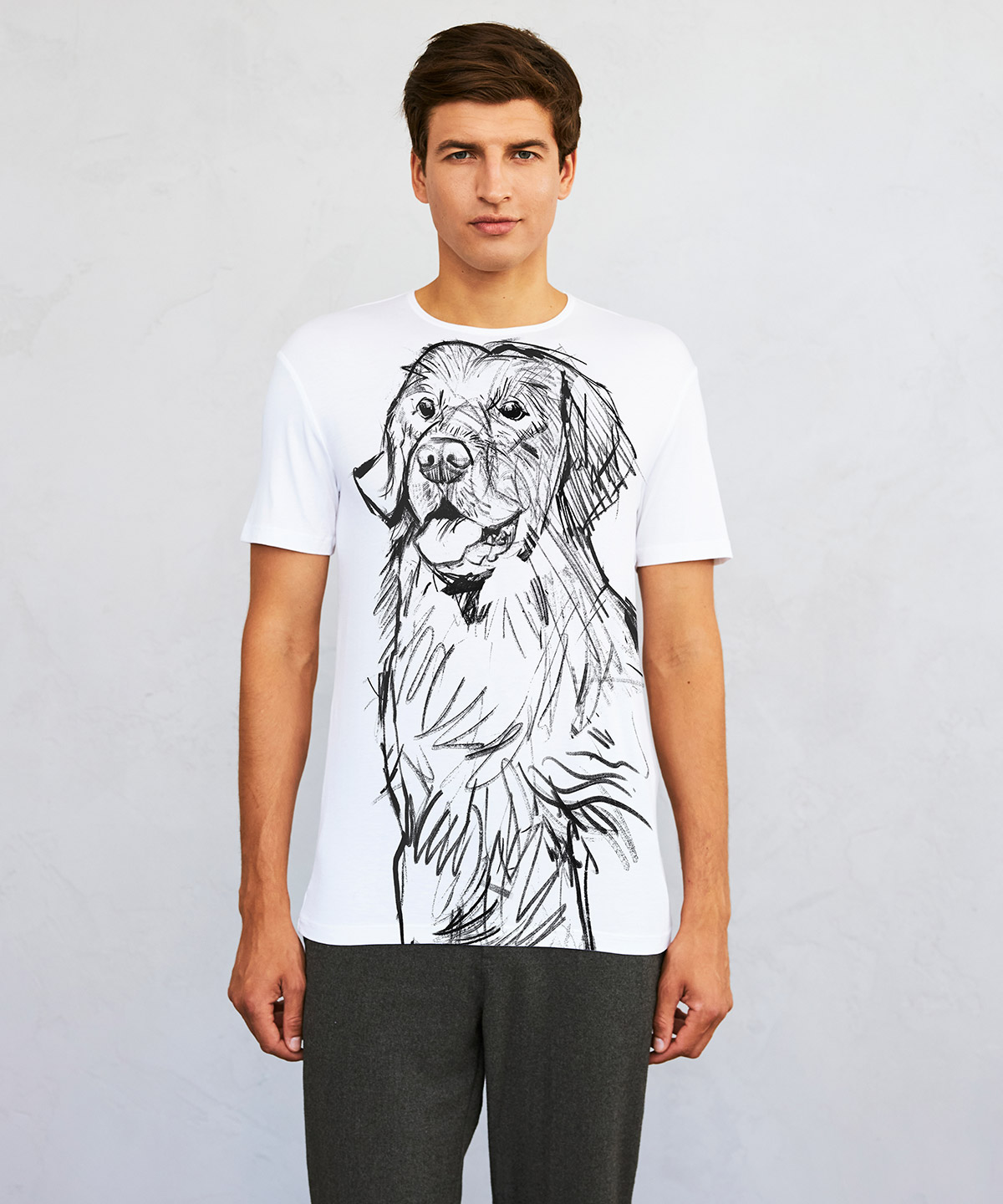 Golden retriever white t-shirt MAN