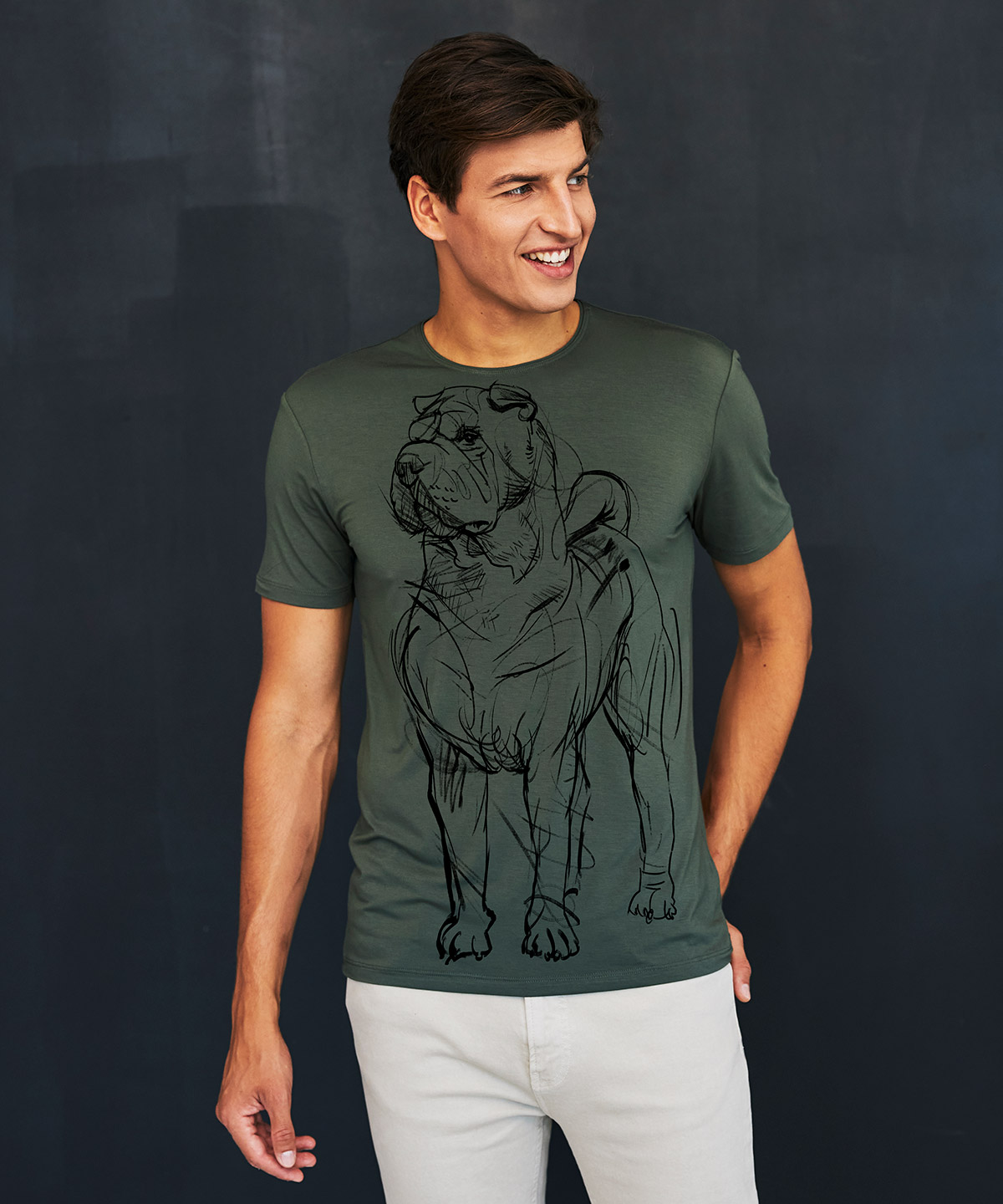 Shar Pei khaki t-shirt MAN