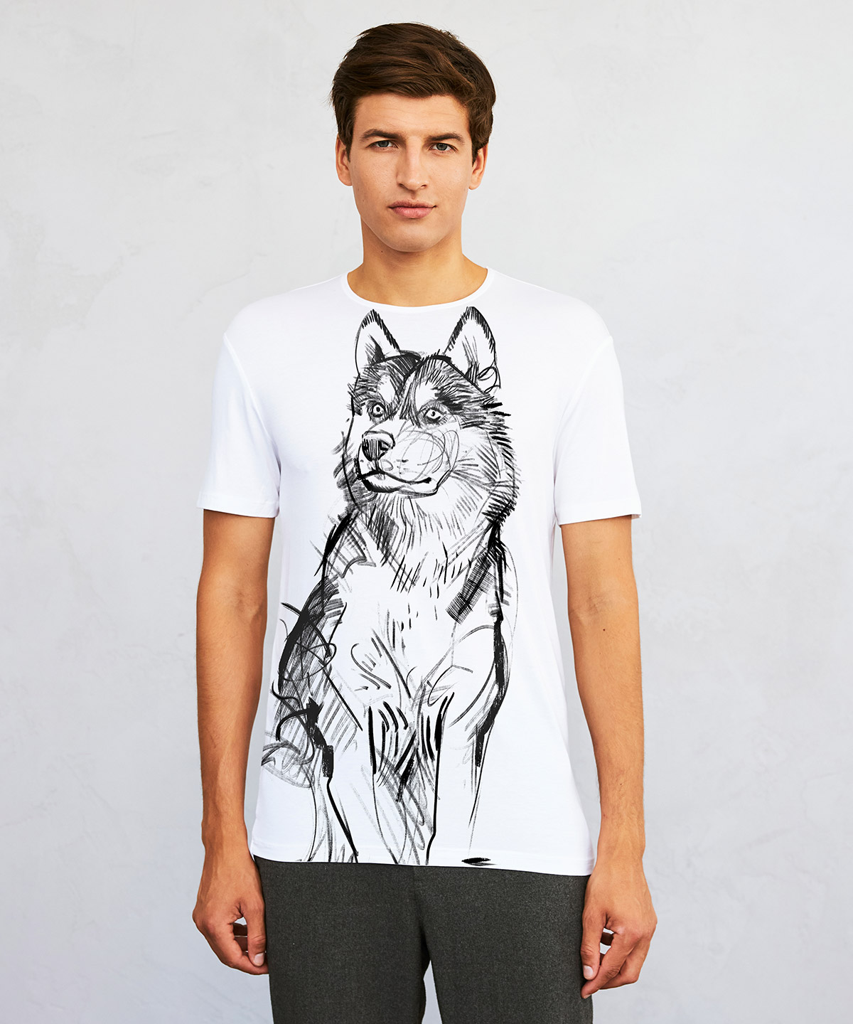 Siberian Husky white t-shirt MAN