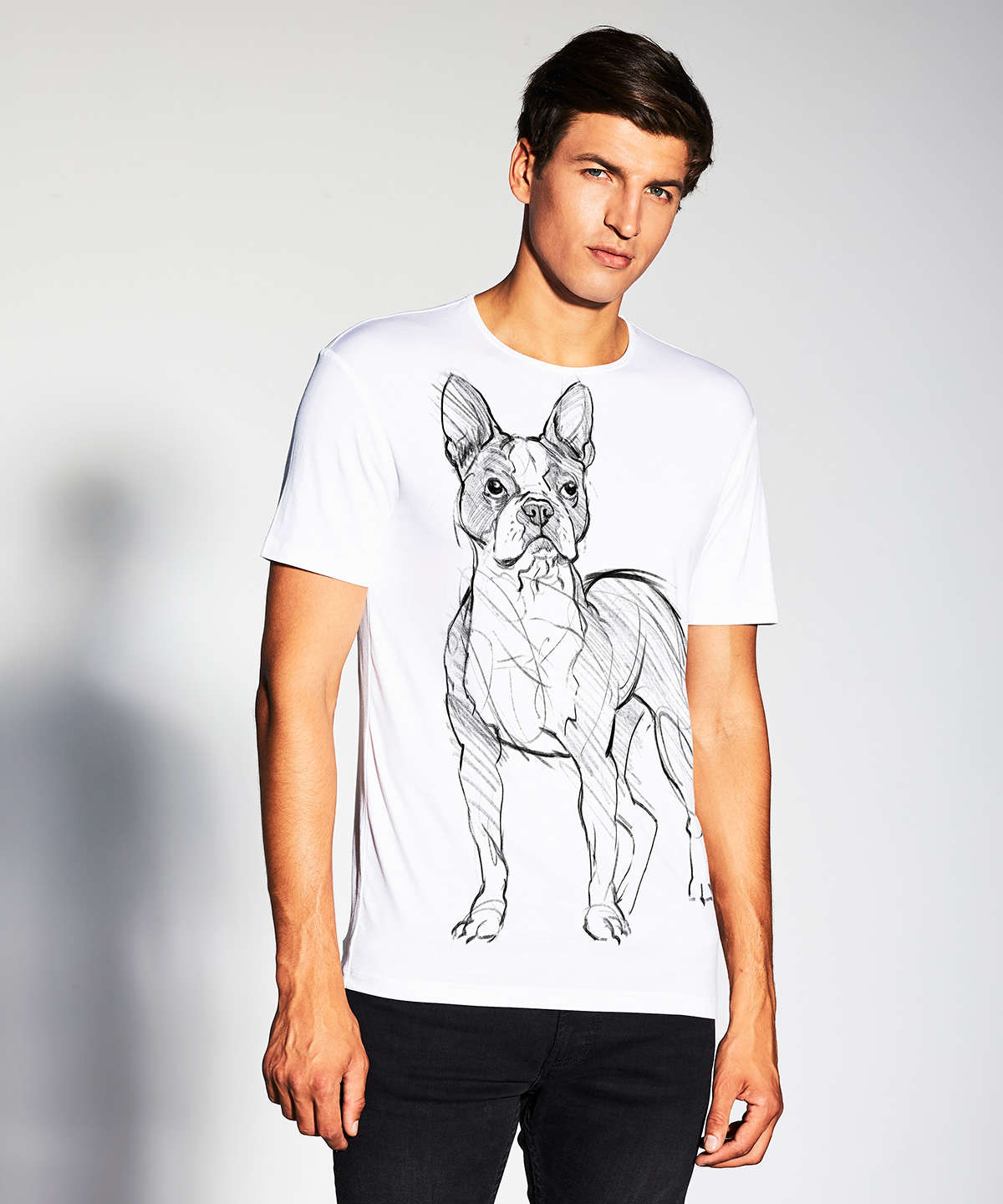 Boston terrier white t-shirt MAN