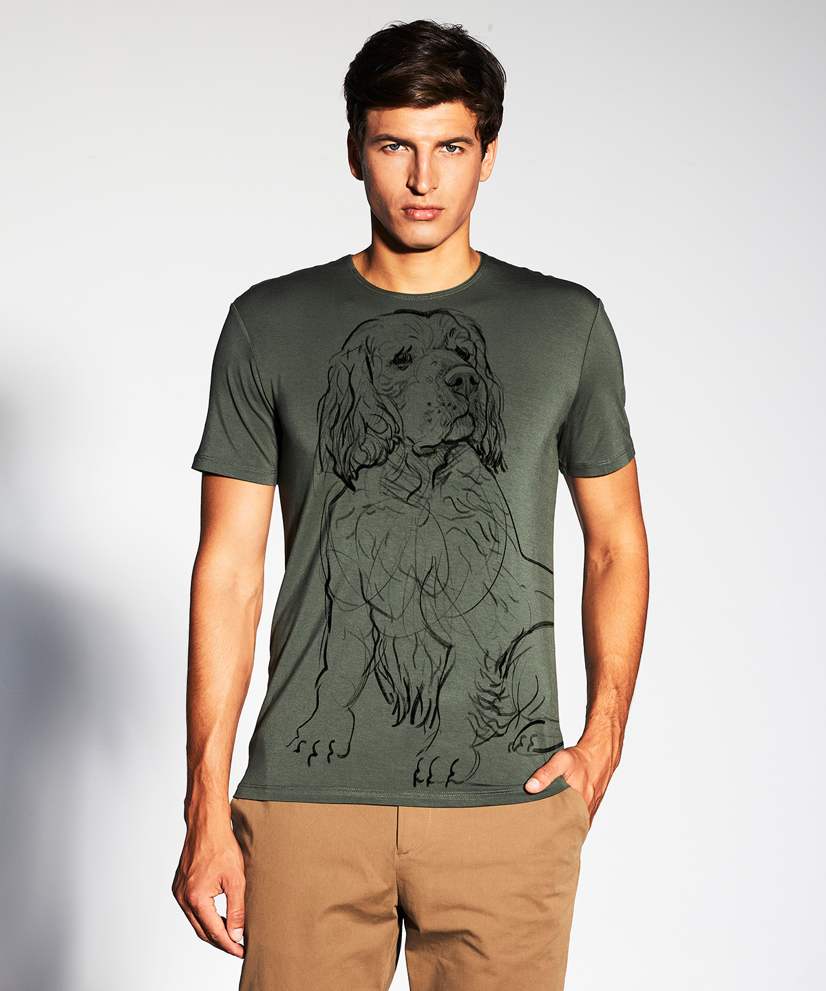 Clumber spaniel khaki t-shirt MAN