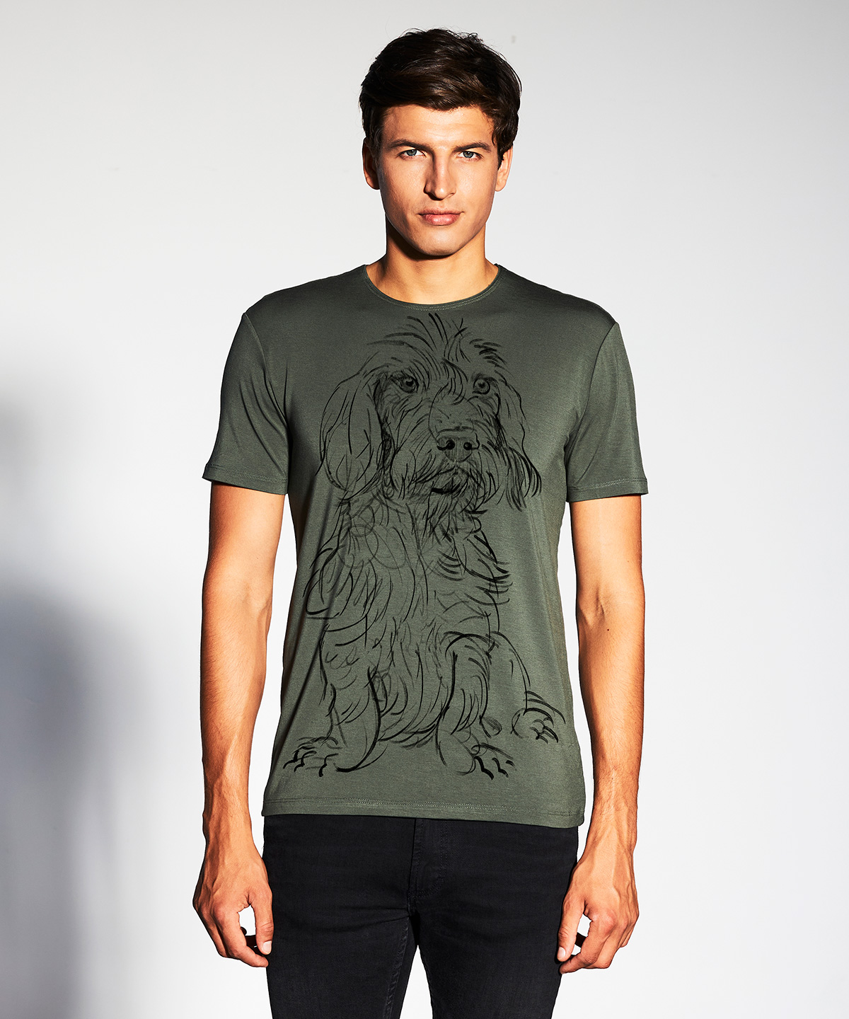 Wirehaired Dachshund khaki t-shirt MAN