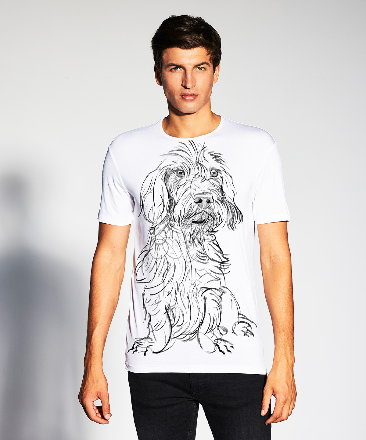 Wirehaired Dachshund white t-shirt MAN