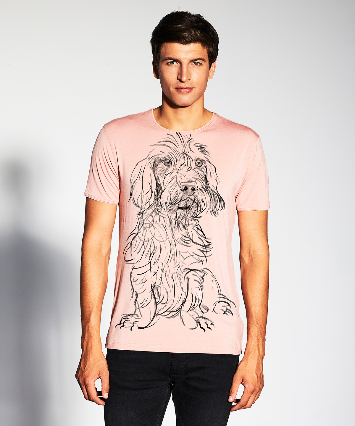 Wirehaired Dachshund light pink t-shirt MAN