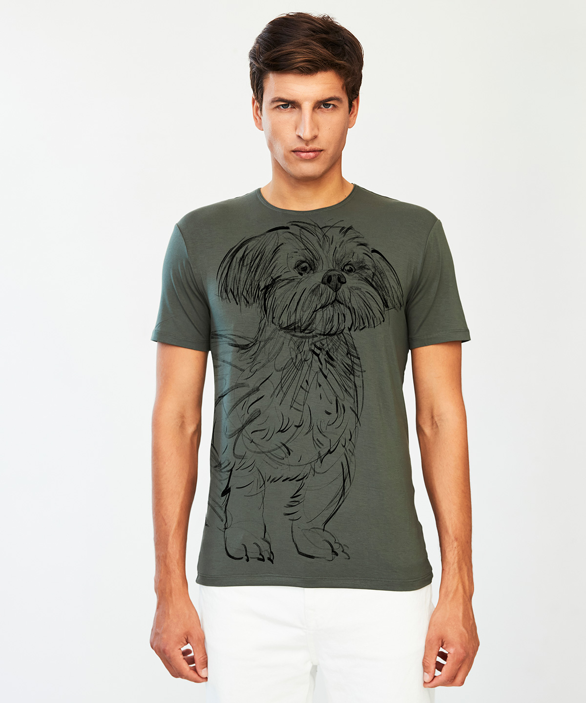 Shih tzu khaki t-shirt MAN