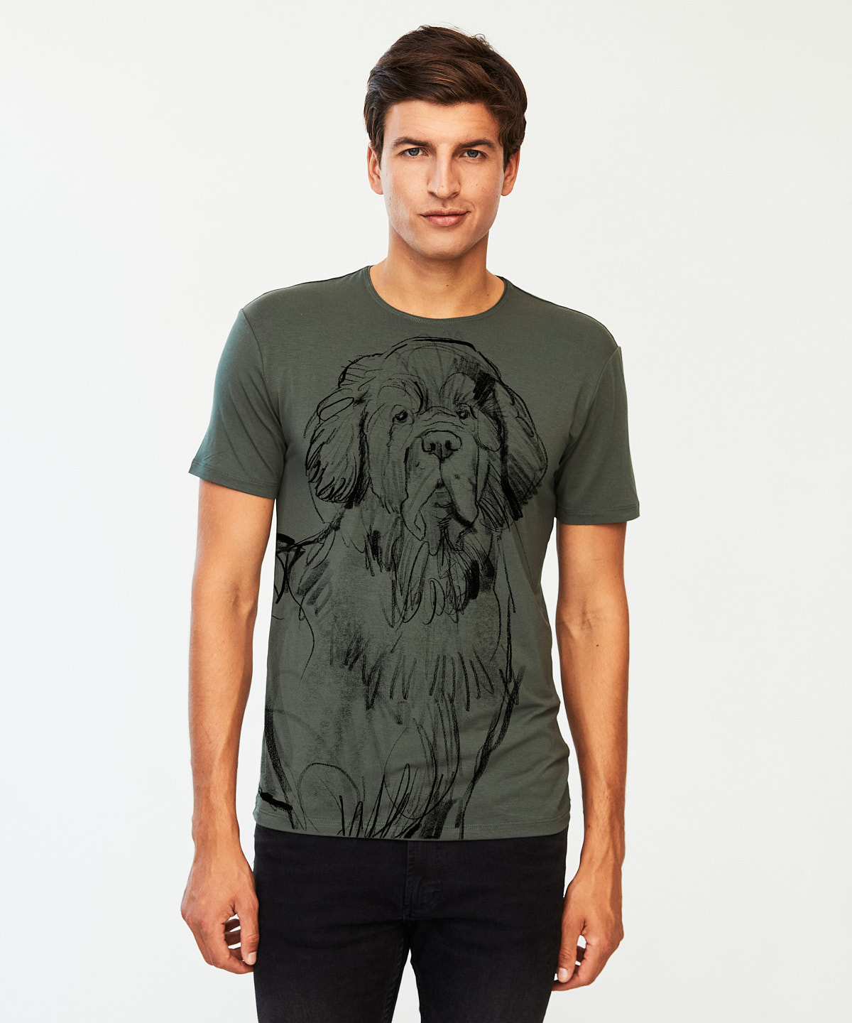 Newfoundland Dog khaki t-shirt MAN