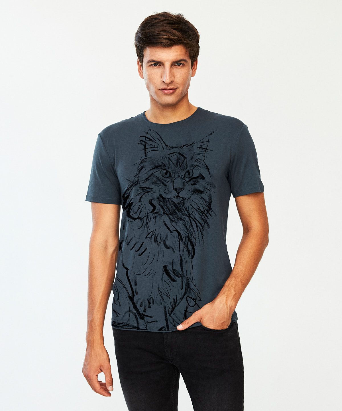 Norwegian Forest Cat dark cool gray t-shirt MAN