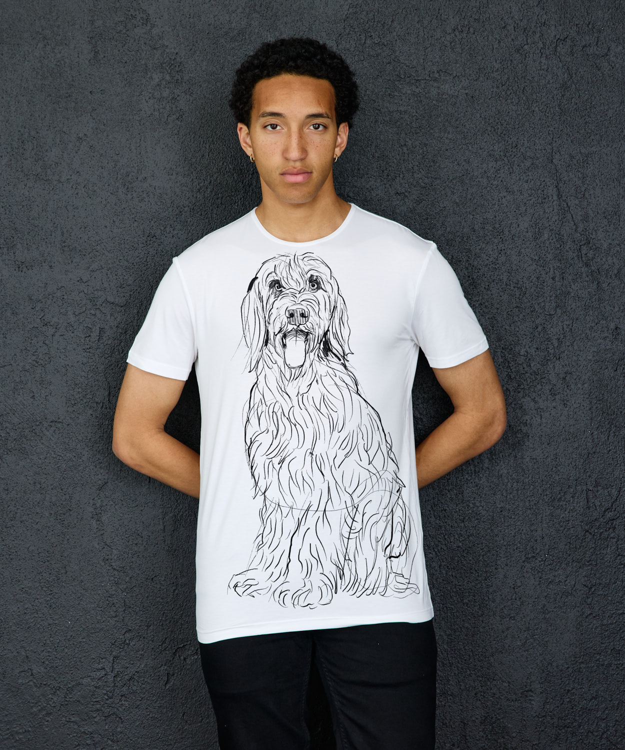 Black Briard White T-shirt Man
